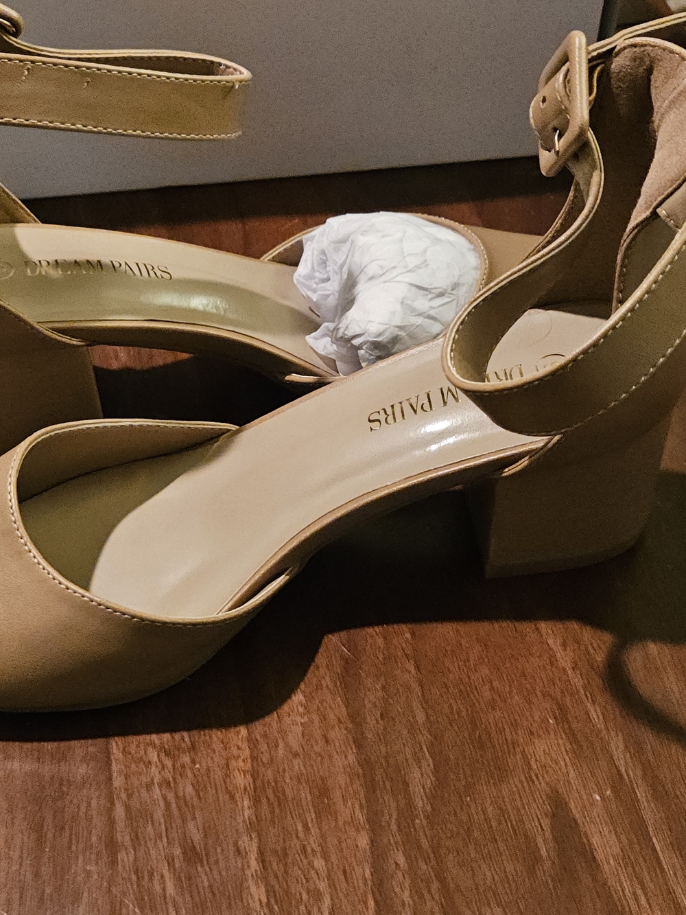 Dream Pairs Women's Beige Ankle-Strap Block Heels Sz. 9